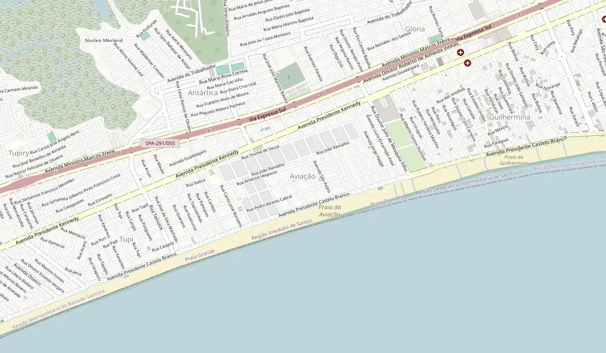 Mapa da região do bairro Aviação, em Praia Grande