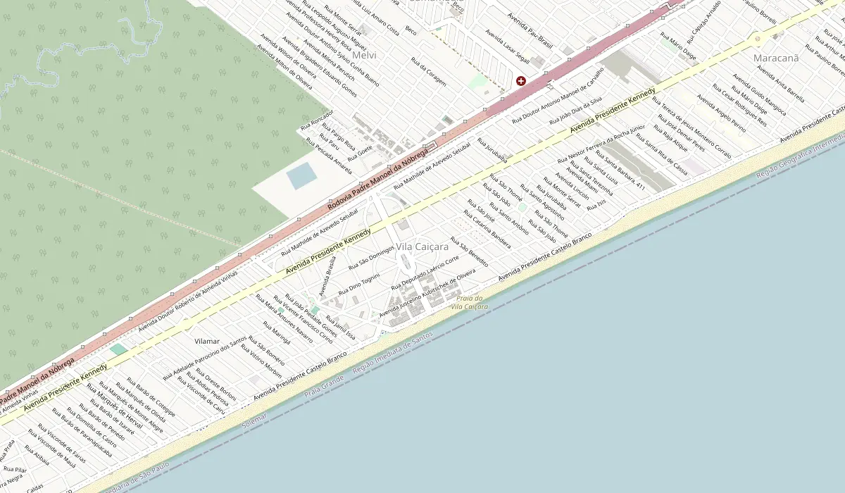 Mapa da região do bairro Caiçara, em Praia Grande