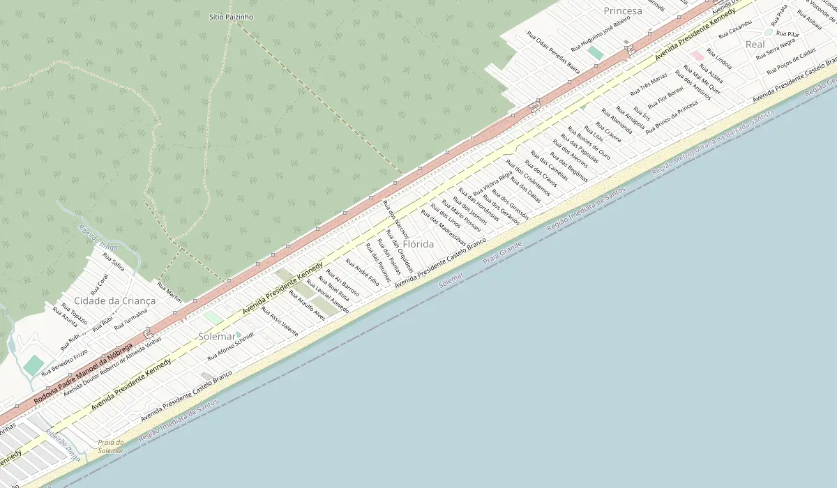 Mapa da região do bairro Flórida, em Praia Grande