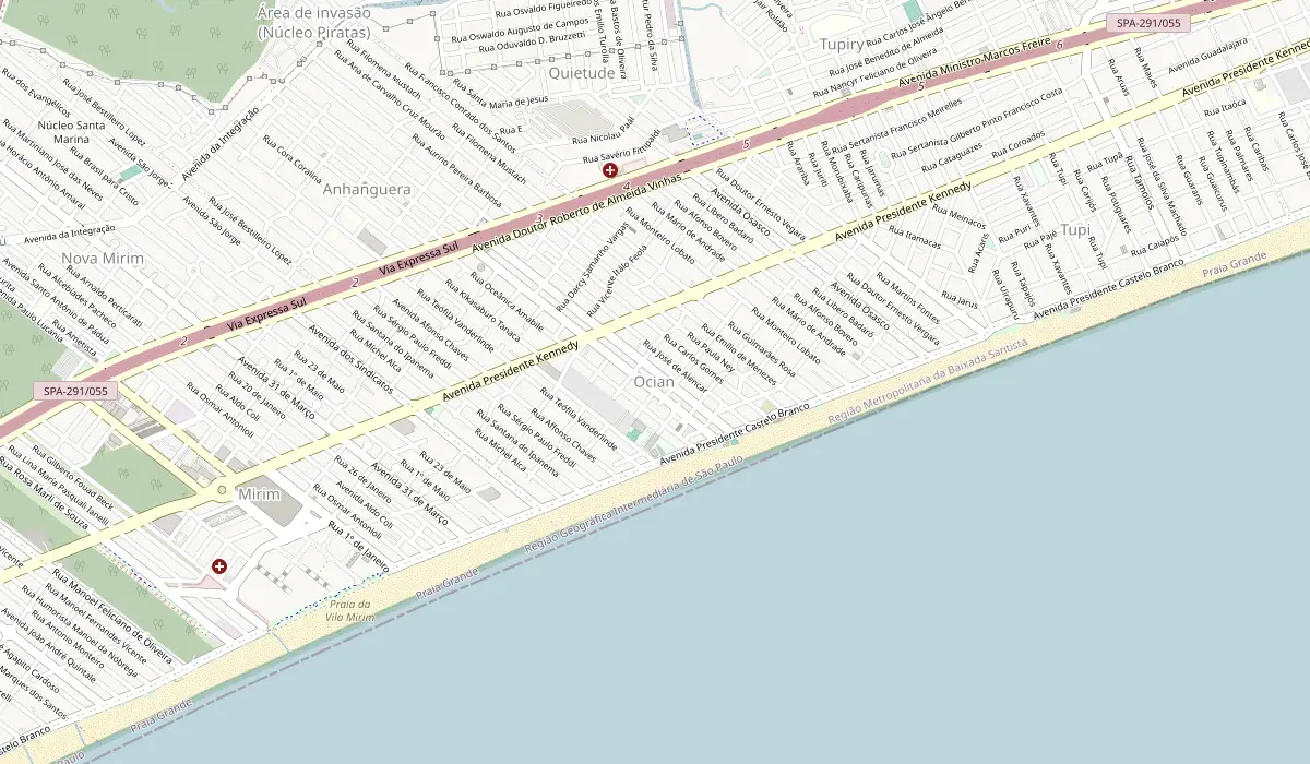 Mapa da região do bairro Ocian, em Praia Grande
